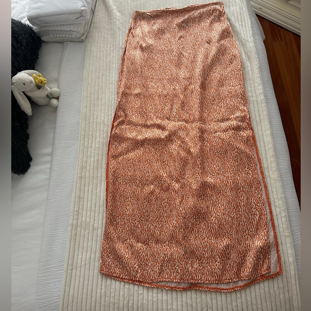 Orange and white Topshop maxi silk skirt